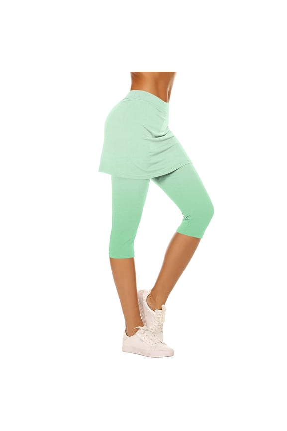 Women's Skirted Leggings Casual Dressy Gradient Print Tennis Golf Skorts High Waist Workout Gym Yoga Capris Leggings with Skirts Mint Green XL