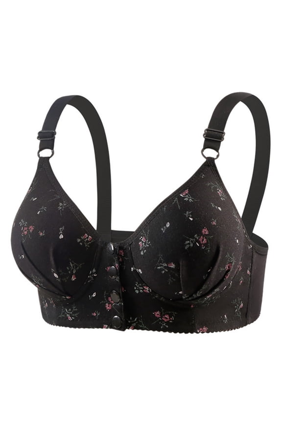 Women's Snap Closing Push Up Bras No Underwire Front Closure Bras Comfortable Full Coverage Bra Wireless Daily Bra for Women Black 44