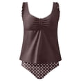 thumbnail image 1 of Iugvhana Women's Tummy Control Tankini Swimsuits Modest Two Piece Bathing Suit Ruffle V Neck Tank Top with Bottom High Waisted Swimwear Coffee S, 1 of 4