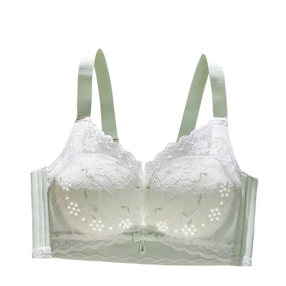Iugvhana Women's Wireless Bras Lace Splicing No Underwire Push Up Bra Lifting Breathable Soft Comfortable Full Coverage Daily Bra Green 36