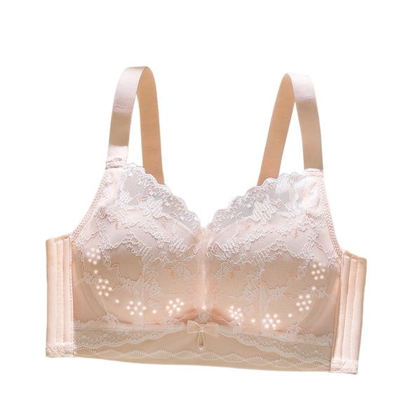 Iugvhana Women's Wireless Bras Lace Splicing No Underwire Push Up Bra Lifting Breathable Soft Comfortable Full Coverage Daily Bra Pink 32