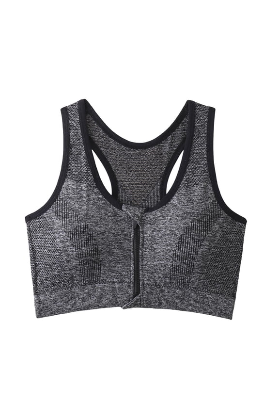 Women's Zipper Front Closure Sports Bra Racerback Breathable Yoga Bras Wirefree Post Surgery Bra High Support Workout Gym Bra Black XL