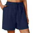 thumbnail image 1 of Iugvhana Womens Casual Soft Cotton and Linen Shorts Lightweight Solid Color Drawstring Elastic Waist Knee Length Lightweight Comfy Short Pants with Pockets Navy Blue XXL, 1 of 6