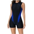 thumbnail image 1 of Iugvhana Womens One Piece Swimsuit Boyleg Zipper Sleeveless Bathing Suit Rash Guard UPF50+ Swimwear Color Block Slimming Surfing Swimsuit Blue M, 1 of 7