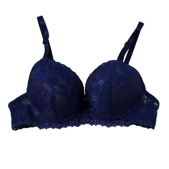 Iugvhana Womens Push Up Lace Bras Full Coverage Underwire Lifting Bras Comfortable Adjustable Strap Bras Support Anti-Sagging Daily Bra Blue L