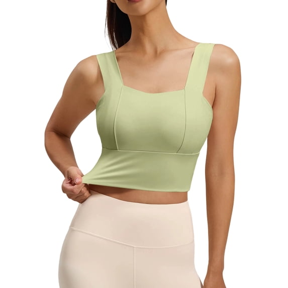Iugvhana Womens Seamless Sports Bra Wide Strap Breathable Anti-Sagging Yoga Bra with Built-in Pads Push-Up Gym Workout Cami Tank Tops Green M
