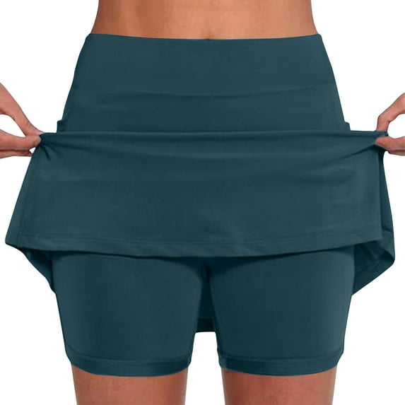Iugvhana Womens Skorts with Pockets Lightweight Tummy Control Plus Size Skorts for Women High Waist Solid Color Athletic Sports Skirt Shorts Mint Green#02 XXL