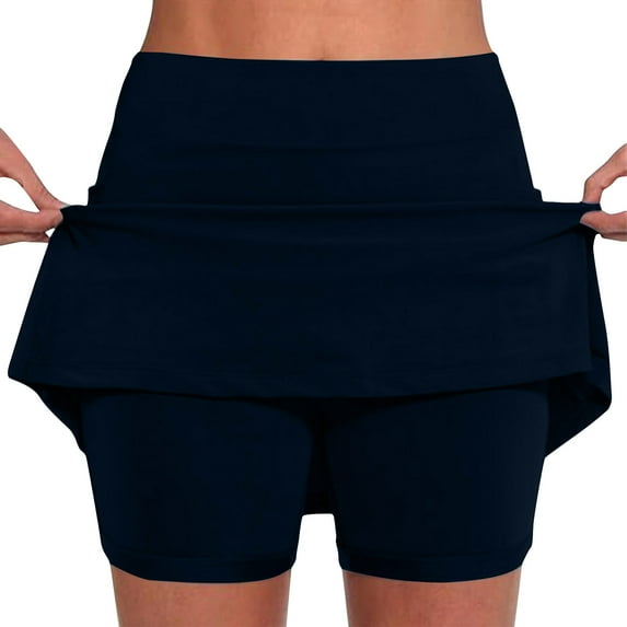 Iugvhana Womens Skorts with Pockets Lightweight Tummy Control Plus Size Skorts for Women High Waist Solid Color Athletic Sports Skirt Shorts Navy#01 XXXXL