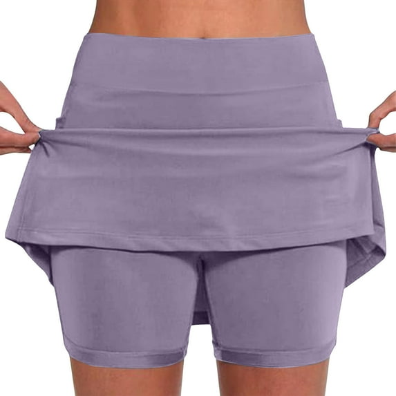 Iugvhana Womens Skorts with Pockets Lightweight Tummy Control Plus Size Skorts for Women High Waist Solid Color Athletic Sports Skirt Shorts Purple#03 XL