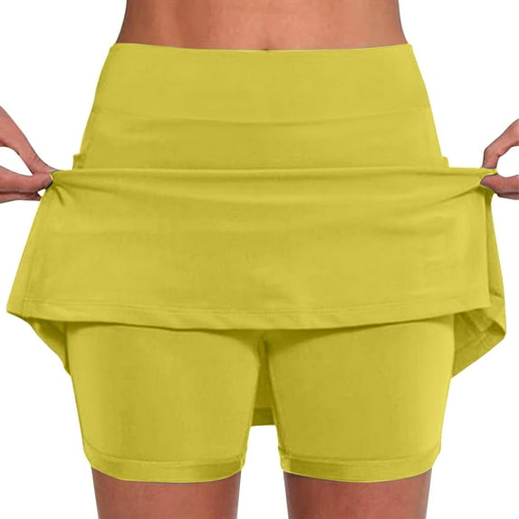 Iugvhana Womens Skorts with Pockets Lightweight Tummy Control Plus Size Skorts for Women High Waist Solid Color Athletic Sports Skirt Shorts Yellow#02 M