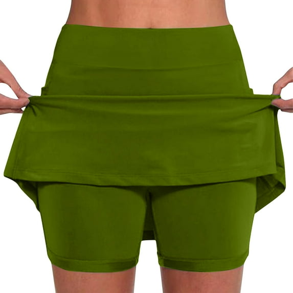 Iugvhana Womens Skorts with Pockets Lightweight Tummy Control Plus Size Skorts for Women High Waist Solid Color Athletic Sports Skirt Shorts Army Green#01 XXXXL