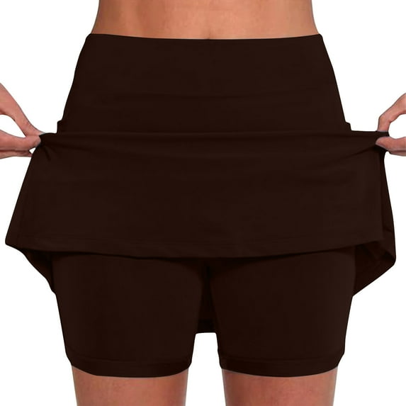 Iugvhana Womens Skorts with Pockets Lightweight Tummy Control Plus Size Skorts for Women High Waist Solid Color Athletic Sports Skirt Shorts Brown#04 XXL