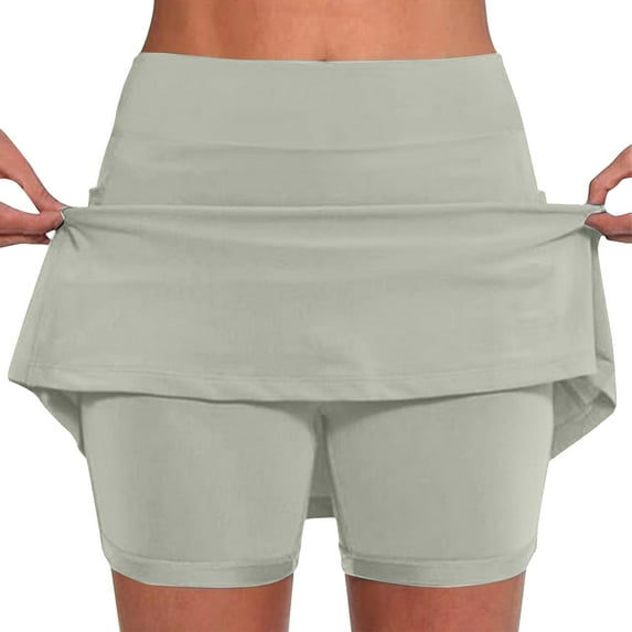 Iugvhana Womens Skorts with Pockets Lightweight Tummy Control Plus Size Skorts for Women High Waist Solid Color Athletic Sports Skirt Shorts Gray#02 M