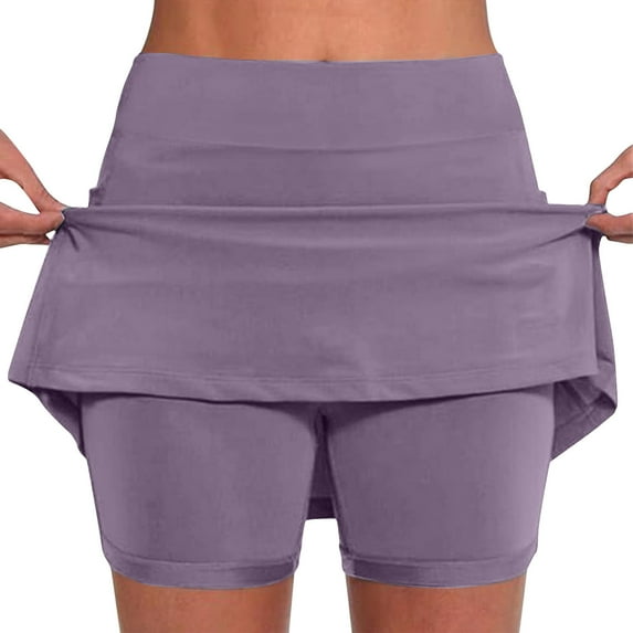Iugvhana Womens Skorts with Pockets Lightweight Tummy Control Plus Size Skorts for Women High Waist Solid Color Athletic Sports Skirt Shorts Purple#02 M
