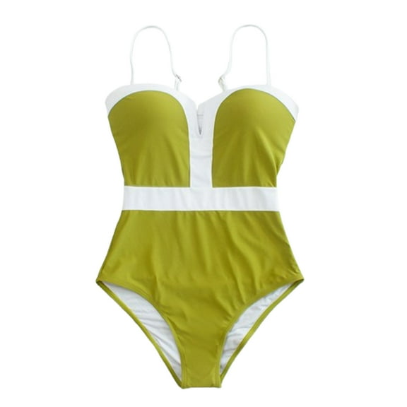 Iugvhana Womens Tummy Control Bathing Suit One Piece Swimsuit V Neck Vintage Color Block Swim Suits Spaghetti Strap Slimming Swimwear Green XL