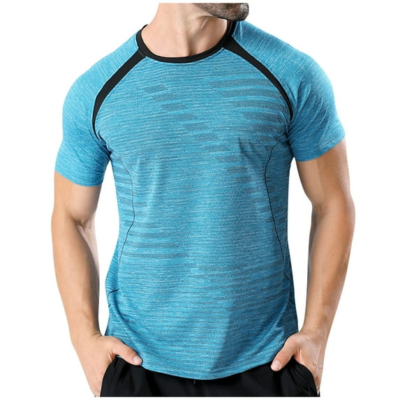 Iugvhana Workout T-Shirts for Men Stretch Short Sleeve Crewneck T-shirt Lightweight Quick Drying Sport Running Tees Blue S