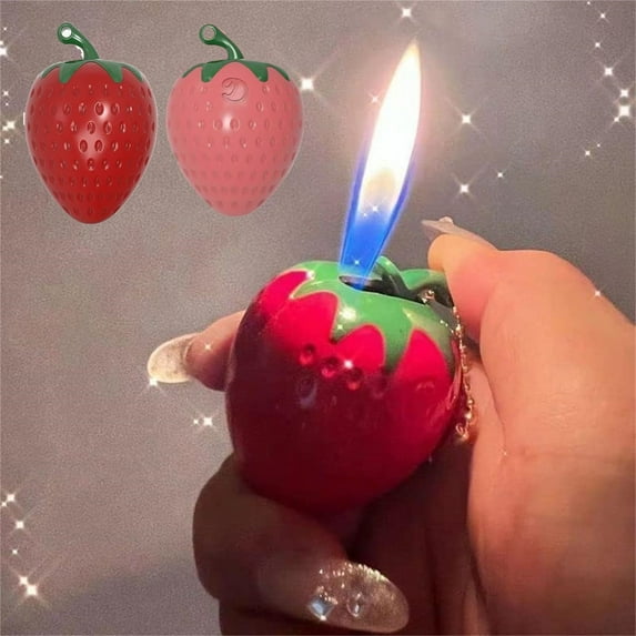 Iuhan 1Pcs Strawberry Lighter, Mini Cute Keychain Lighter Bar Lighter, Adjustable Flame Refillable Butane Lighter for Smoking, Pocket, Outdoor Camping BBQ Accessories