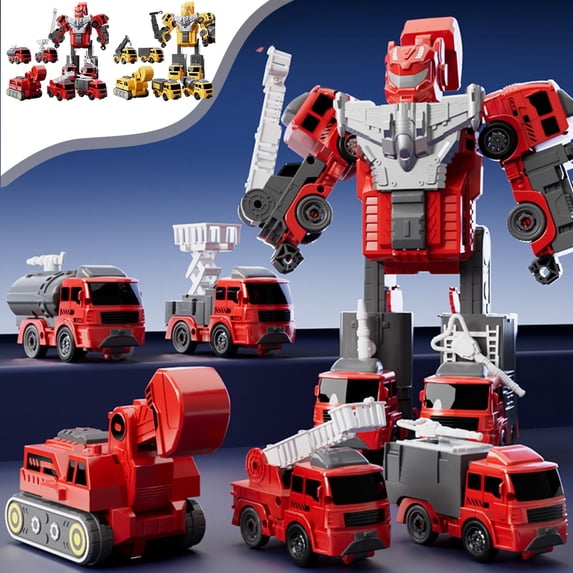 Iuhan 1Pcs Transforming Fire Truck RobotToy, 5-in- Press & Slide Engineering Vehicle, Early Education Combination Model forBoys, Automotive Puzzle Truck forKidsPlay
