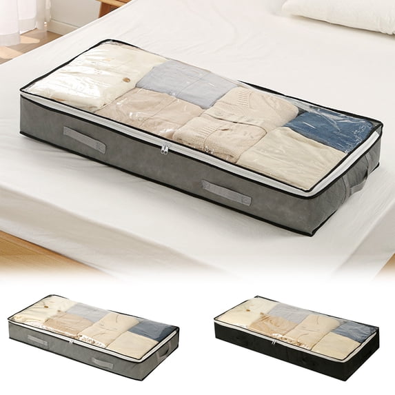 Iuhan 2Pcs Under Bed Storage Bag, Large Capacity Foldable Plastic Storage Container with Reinforced Handles, Non-Woven Underbed Storage Box for Blankets Pillows Bedding Clothes Seasonal Decor
