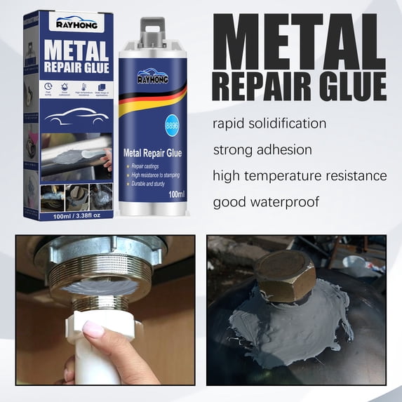 Iuhan 2Pcs Metal Casting Glue, High Temperature Resistant Welding Adhesive for Steel Iron Aluminum Castings, Trachoma Porosity Crack Repair, Strong Bonding Industrial Metal Repair Glue