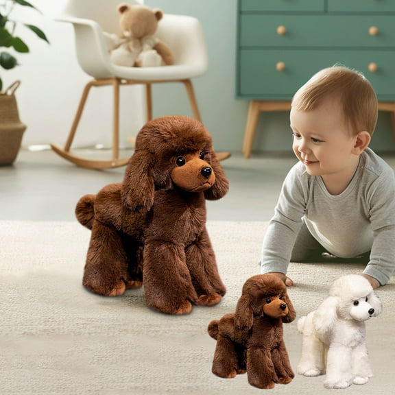 Iuhan 2Pcs Realistic Long Legged Poodle Dog DollToy, Cute Puppy Stuffed Animal Lifelike Plush Poodle, Soft Fluffy DogToyforKidsGifts Bedroom Decor