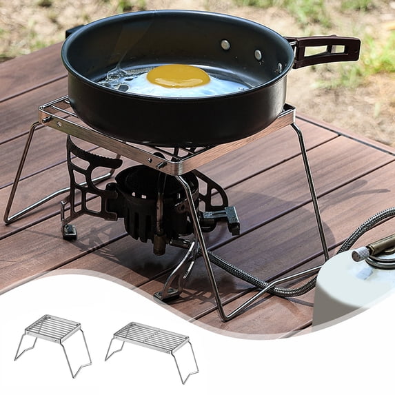 Iuhan 2Pcs Stainless Steel Folding Outdoor Stove Frame, Portable Camping Grill Rack for Baking Cooking, Compact Fire Pit Grate for Backpacking Picnic BBQ, Heavy Duty Camping Stove Stand for Outdoor