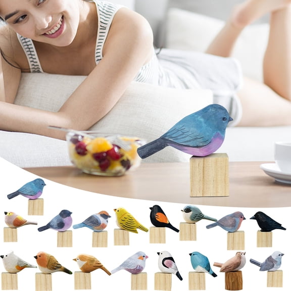 Iuhan 3Pcs Bird Figurines, Hand Carved Wooden Statues, Painted Decorative Ornaments for Home Decor, Shelf Table Accents, Living Room Bedroom Sculptures