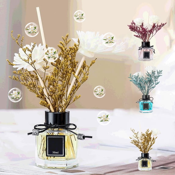 Iuhan 3Pcs Flower Diffuser, 50ml Glass Oil Diffuser Long Lasting Fragrance, Home Decor Aromatherapy Diffuser for Bedroom Bathroom Living Room