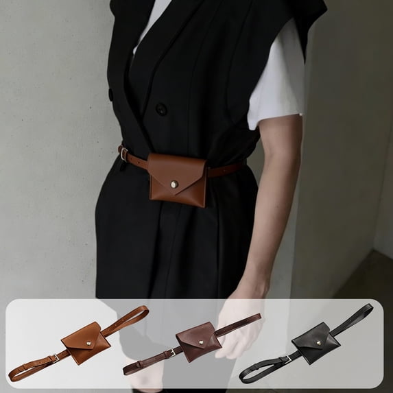 Iuhan 3Pcs Mini Waist Bag, Small Belt Bag, PU Leather Waist Pouch With Card Slot, Tiny Fanny Pack For Women Men, Waist Wallet For Running Hiking Travel