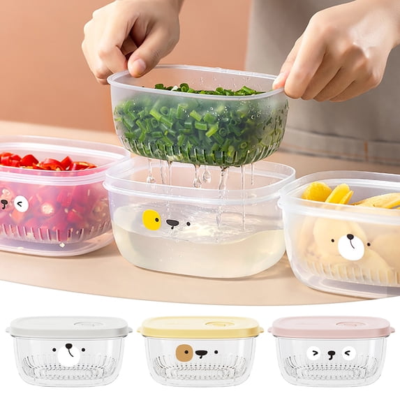 Iuhan 3Pcs Shallots Ginger Garlic Storage Box, Food Grade Refrigerator Storage Container, Onion Ginger Garlic Prep Box with Draining Basket, Vegetable Fresh Keeping Box for Kitchen Refrigerator