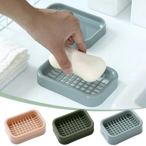 Iuhan 3Pcs Soap Box, Double Layer Soap Holder with Drainage Tray, Plastic Bathroom Soap Dish for Sink Shower, Mesh Soap Storage Rack for Toilet Kitchen Countertop Decor