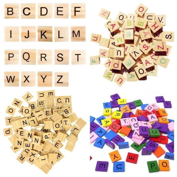 Iuhan 5Pcs Wooden Alphabet Tiles, 100 Pcs Wood Letter Tiles for Scrabble Board Game, Educational Spelling Letter Blocks forKidsLearning, DIY Craft Wood Pieces for Home Wall Frame Decor