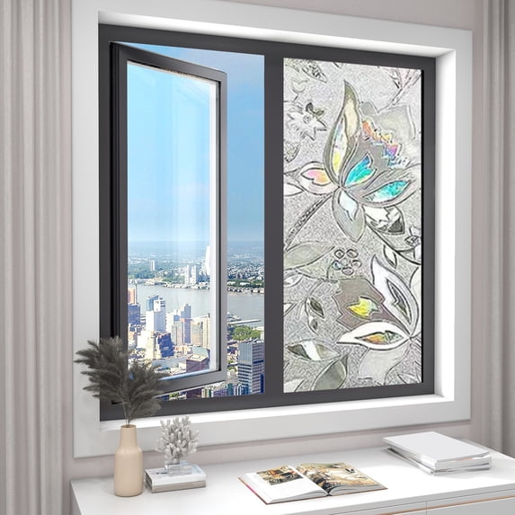 Iuhan Bathroom Window Privacy Film, Non-Opaque Light Filtering PVC Sticker, Frosted Glass Covering for Shower Toilet, Decorative Adhesive Film for Home Office Stylish Spaces