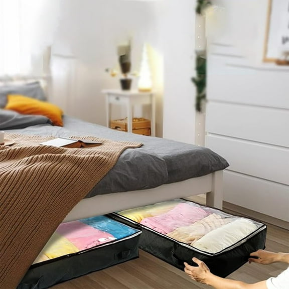 Iuhan Under Bed Storage Bag, Large Capacity Foldable Plastic Storage Container with Reinforced Handles, Non-Woven Underbed Storage Box for Blankets Pillows Bedding Clothes Seasonal Decor