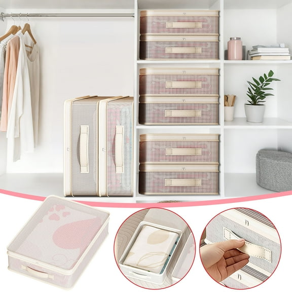 Iuhan Under Bed Storage Bag, Transparent PVC Mesh Wardrobe Organizer for Bed Sheets Blankets Clothes, Large Capacity Under Bed Drawer Storage Box with Handle, Bedroom Closet Storage Container