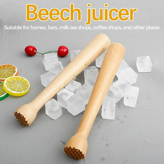 Iuhan Beech Wood Juicer Stick, Cocktail Crushed Ice Stick and Lemon Press, Wooden Stirring Rod for Bar Milk Tea Mixing and Cocktail Making