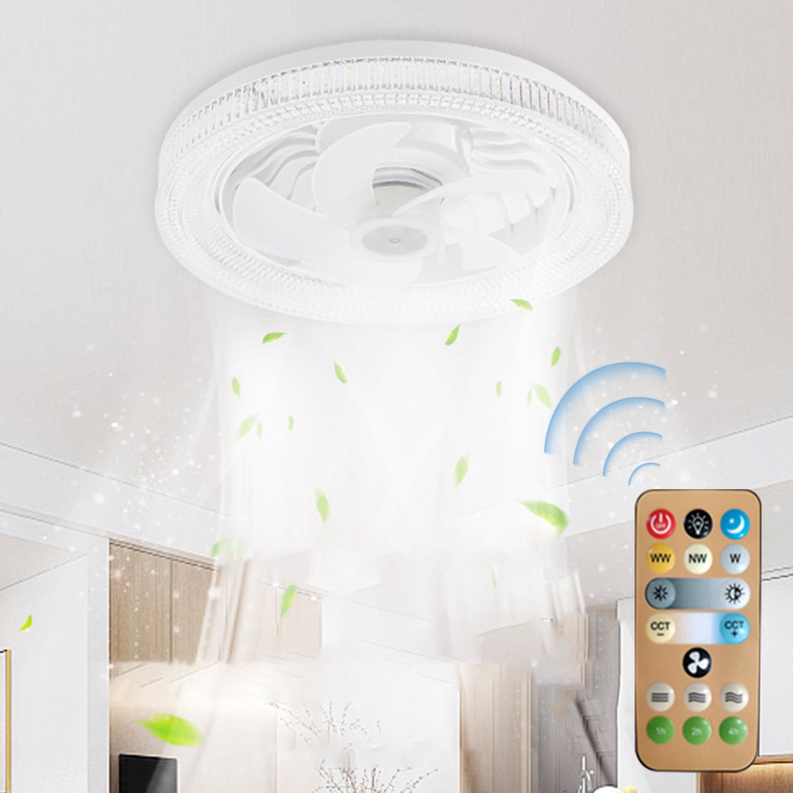 Iuhan Ceiling Fans With Lights, Modern Low Profile Dimmable Remote Control Fan Light, Color Temperature Change Ceiling Fan for Bedroom Hallway Living Room