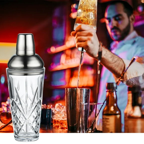 Iuhan Cocktail Shaker, 420ml Glass Mixing Cup with Stainless Steel Lid and Filter, Bar Tools for Professional Bartenders and Home Cocktail Making, Martini Whiskey Cocktail Mixer