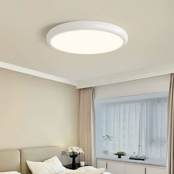 Iuhan Cream Breezes Eye Protection Ceiling Light, Tris Color Lighting Modern Lamps Full Spectrum for Bedroom Living Room Nursery, Simple Round Acrylic Iron Fixture