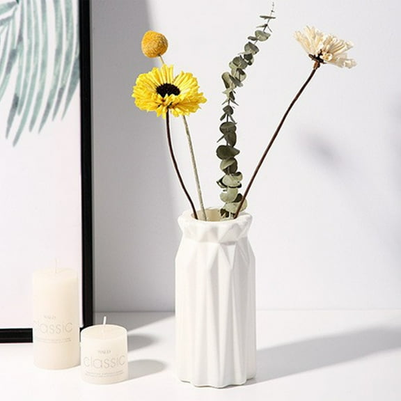 Iuhan Fall Vase Decor, White Plastic Simulation Vase Ornament, Small Fresh Vase Arrangement for Living Room Bedroom Office Table Centerpiece