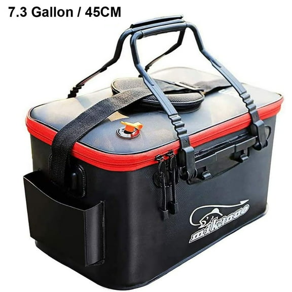 Iuhan Foldable Fishing Bucket, Live Fish Container with Side Pockets, EVA Collapsible Fishing Bag for Live Bait Lures Tackle, Multi-Functional Outdoor Gear for Fishing Camping Boating