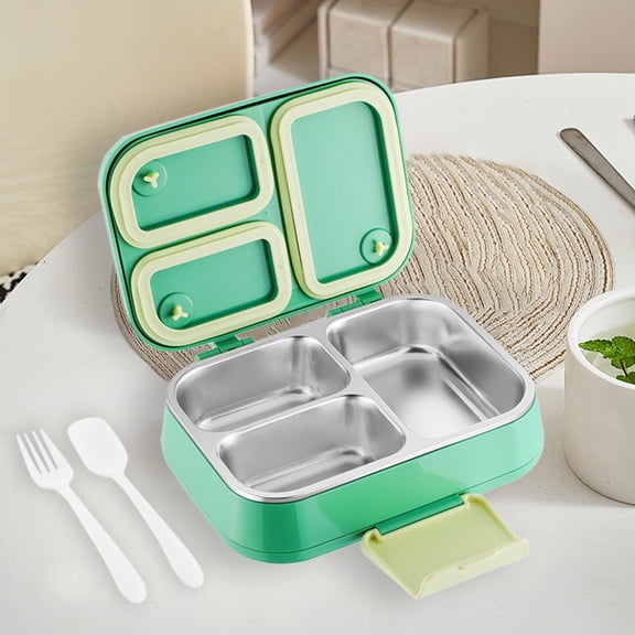 Iuhan Insulated Lunch Box, Transparent Stainless Steel 3-Compartment Bento Box, Leakproof Thermal Food Container for Office Study AdultsKids, Microwave Dishwasher Safe Meal Prep