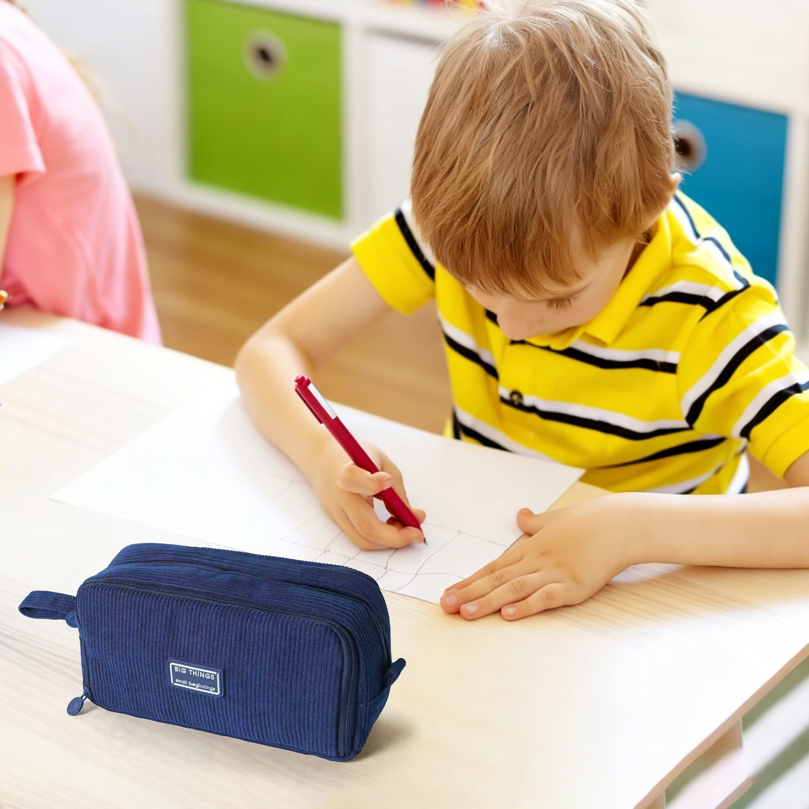 Iuhan Large-Capacity Pencil Pouch, Corduroy Pen Case, Multi-Compartment Organizer for Pens Markers, Durable Stationery Bag, Study Supplies for Study Office