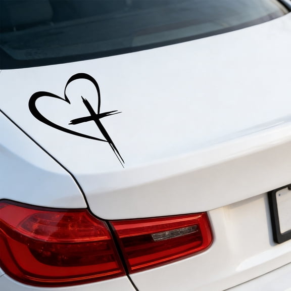 Iuhan Love Heart Crucifix Sticker, Cross Decal, Waterproof Vinyl PVC Heart Cross Sticker For Car Laptop Window Notebook Water Bottle Decor