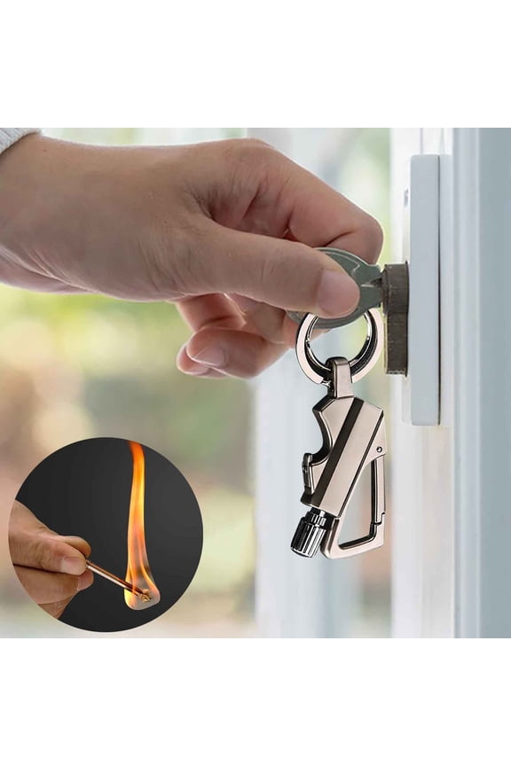 Multifunctional Kerosene Lighter Keychain, Outdoor Waterproof Match Lighter with Bottle Opener, Portable Metal Survival Fire Starter Tool for Camping Hiking Emergency