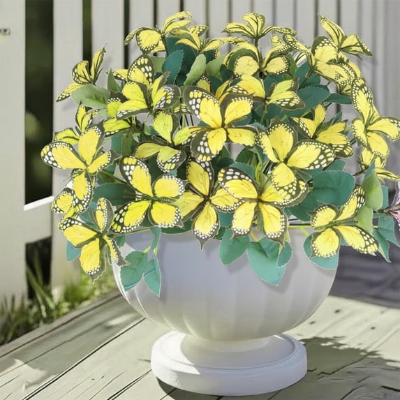 Iuhan Outdoor Artificial Flowers, Colorful 7-Head Butterfly Waterproof Plastic Flowers, Holiday Garden Patio Yard Decor, Spring Summer Home Decoration