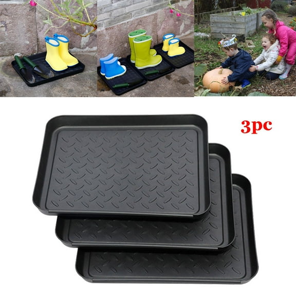 Iuhan Outdoor Boot Tray, 3-Piece Plastic Garden Mat for Shoes and Tools, Multi-Purpose Waterproof Floor Protector for Entryway Mudroom Garage Deck