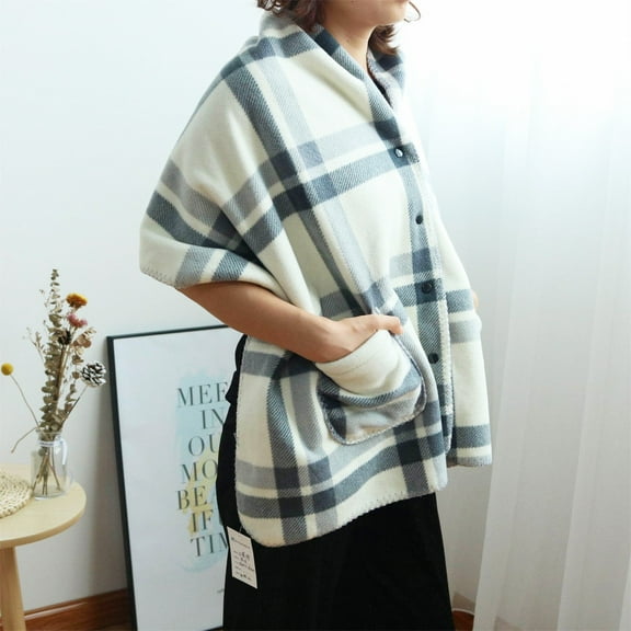 Iuhan Pocket Fleece Blanket Shawl, Flannel Wearable Cape with Pockets, Multifunctional Throw Blanket for Office Home Travel Camping