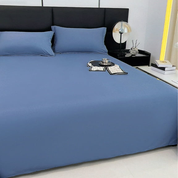 Iuhan Polyester Bed Sheets, Solid Color Easy Care Washable Sheet Set, Soft Fiber Fitted Flat Sheet for Bedroom Guest Room Dorm Decor, Blue Grey White Yellow Mint Green