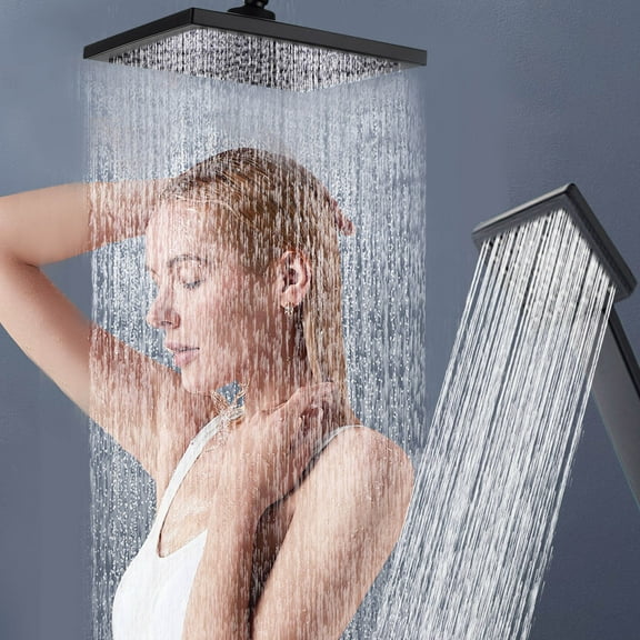 Iuhan Pressurized Shower Head Set, Turbocharged Large Panel Showerhead with 144 Water Holes, High Pressure Rain Shower Head and Handheld Spray Nozzle for Bathroom Shower System
